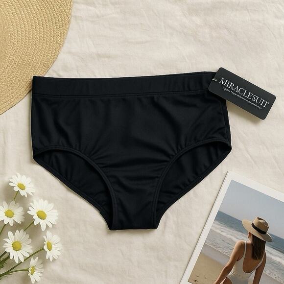 NWT Miraclesuit Basic Brief Swim Bottom Womens Plus 20W Black Beach Summer - Picture 1 of 9